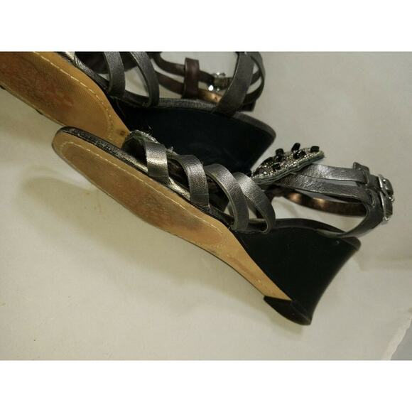 Vince Camuto women's Wedge Sandals PEWTER leather Beaded size 8B Strappy 38EU - Picture 4 of 6